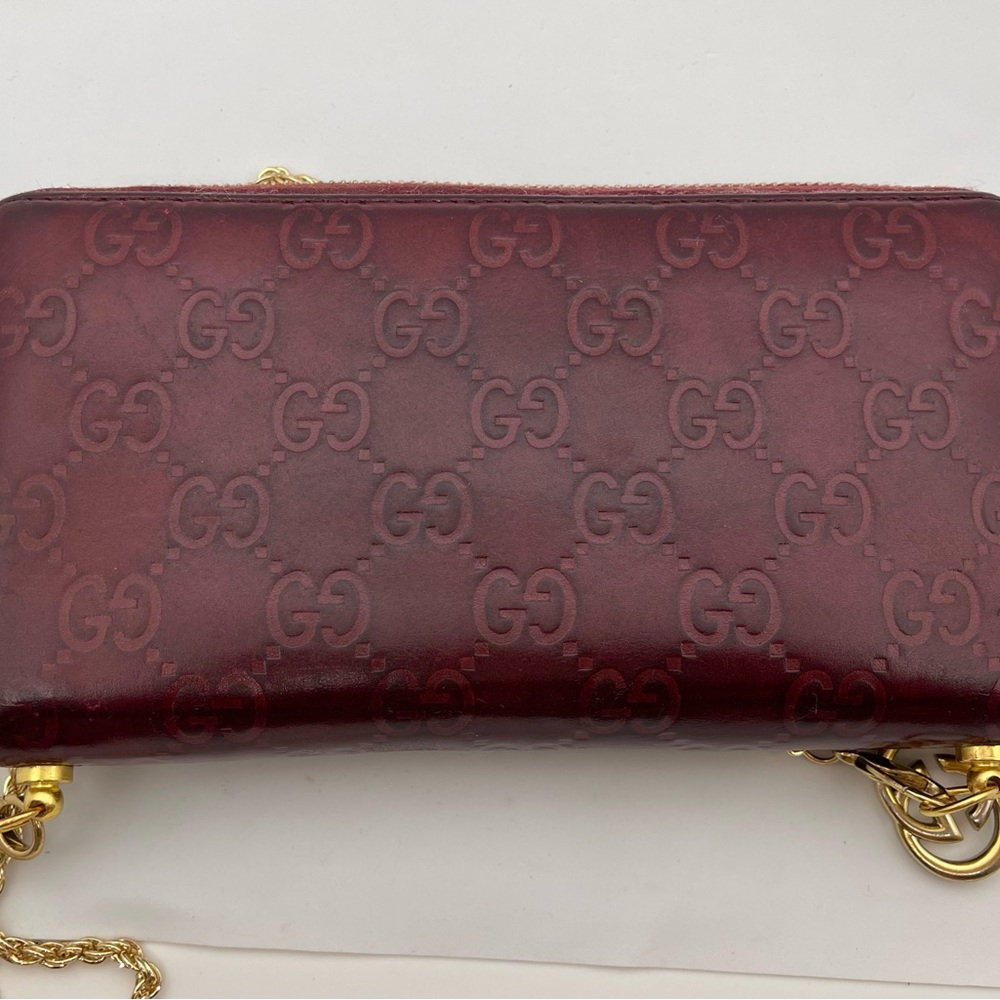 🚫🚫SOLD🚫🚫Custom Gucci Embossed Burgundy Leather Zip Around Wallet on Chain - Picture 13 of 16